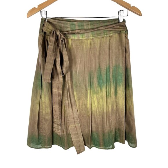 Theory Dresses & Skirts - THEORY Women's Green Subtle Tie Dye Pleated A-Line Belted Wrap Skirt Size 6
